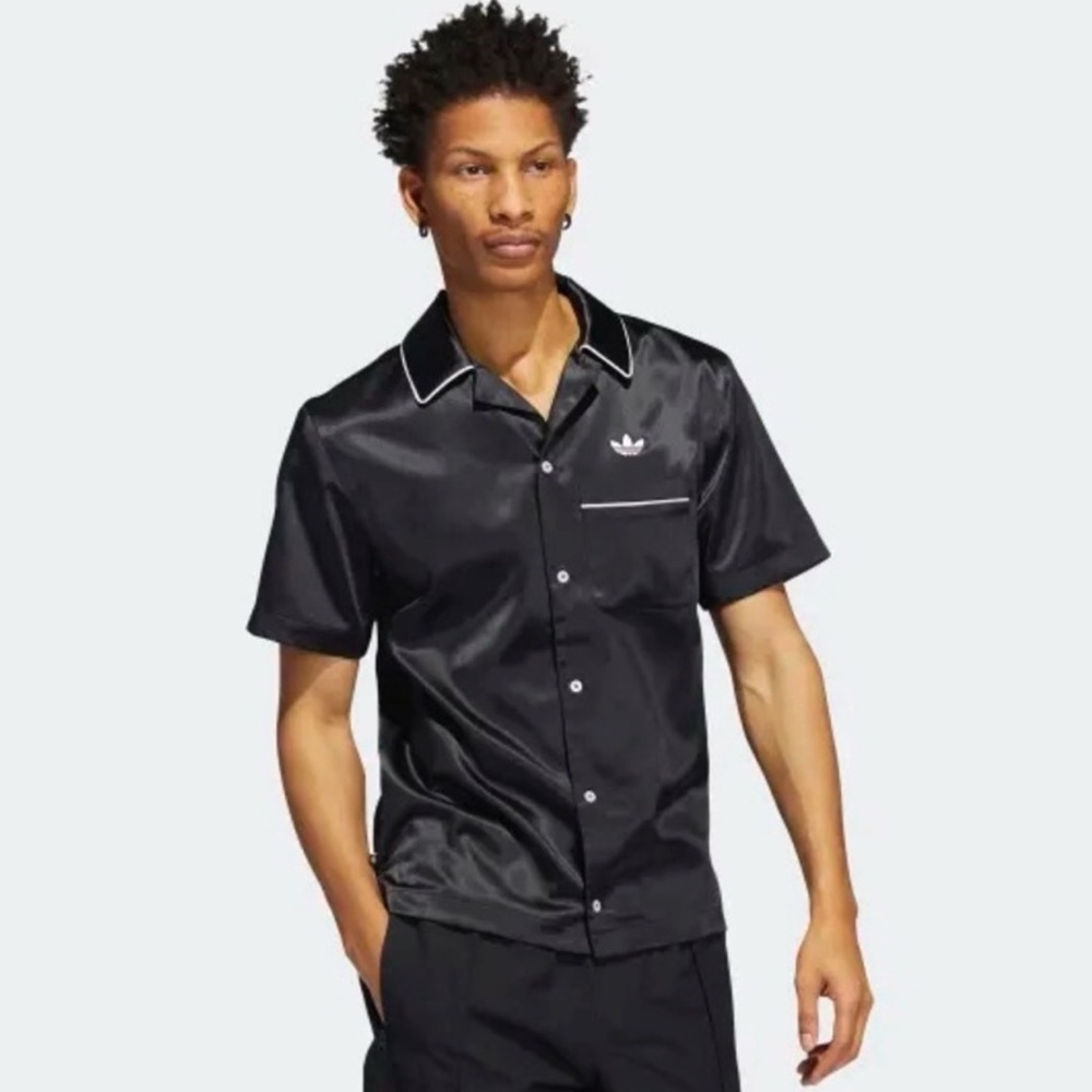 Adidas Bowling Skateboarding Black Satin Button Down Shirt - Gender Neutral